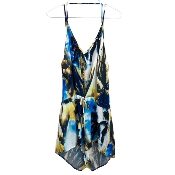 SUBOO Palm Print Open Back V-Neck Tropical Boho Playsuit Romper - Picture 4 of 13